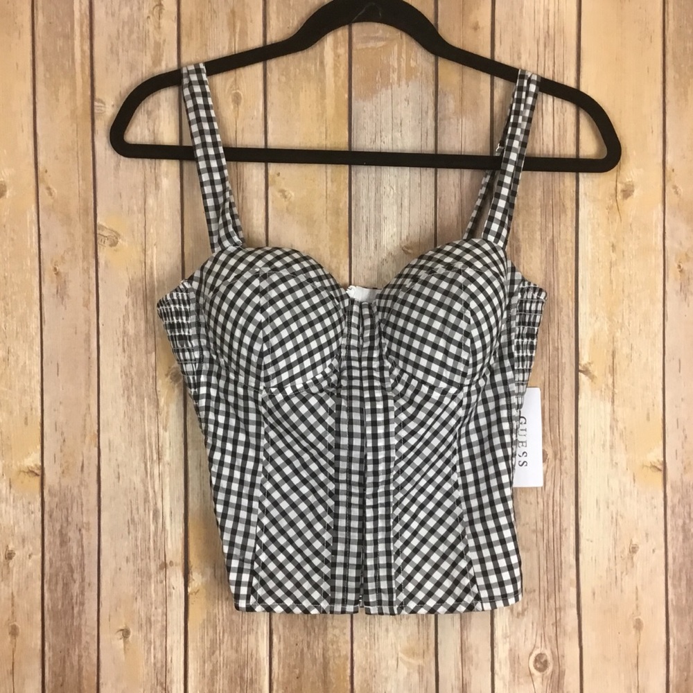 GUESS SMOCKED GINGHAM PRINT BUSTIER SZ SMALL